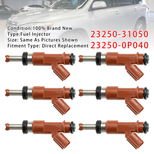 2009-2017 Toyota Venza 6 Cyl 3.5L 6Pcs Fuel Injector 23250-31050 Generic