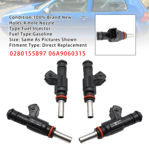 1996-2000 Audi A3 8L1 1.8 T 4Pcs Fuel Injector 0280155897 06A906031S Generic