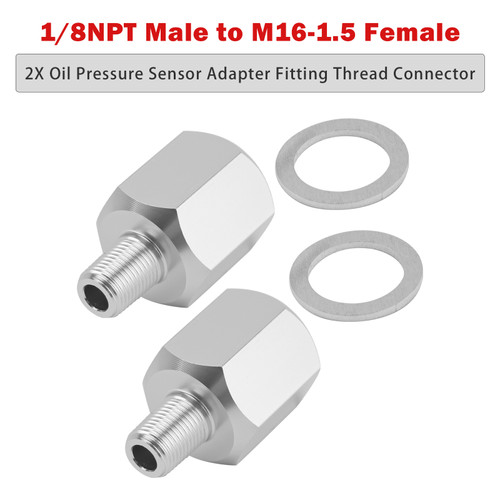 2x 1/8NPT Male to M16-1.5 Female Oil Pressure Sensor Adapter Fitting Thread Connector