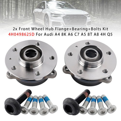 Audi A4 8K A6 C7 A5 8T A8 4H Q5 2x Front Wheel Hub Flange+Bearing+Bolts Kit 4H0498625D Generic