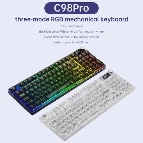 98-Key 2.4G Wireless Bluetooth Three-Mode Mechanical Keyboard DIY Customized RGB Black