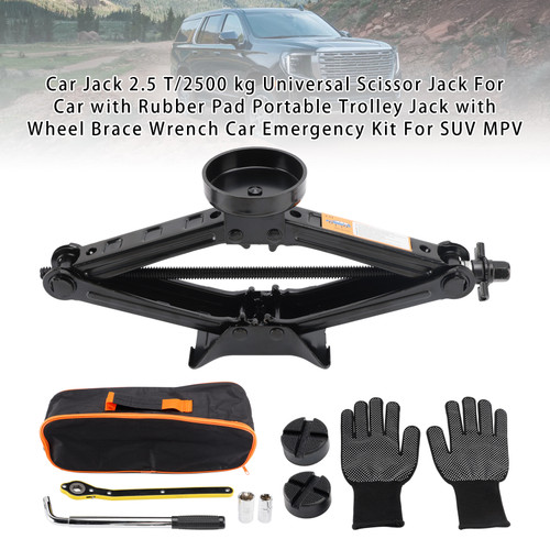 Car Jack 2.5 T/2500 kg Universal Scissor Jack For Car with Rubber Pad Portable Trolley Jack with Wheel Brace Wrench Car Emergency Kit For SUV MPV