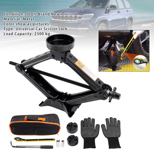 Car Jack 2.5 T/2500 kg Universal Scissor Jack For Car with Rubber Pad Portable Trolley Jack with Wheel Brace Wrench Car Emergency Kit For SUV MPV