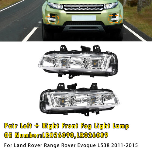 2011-2015 Land Rover Range Rover Evoque L538 Pair Left+Right Front Fog Light Lamp LR026090 LR026089 Generic