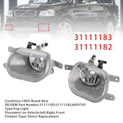 2003-2014 Volvo XC90 Pair Front Fog Light Lamp Without Bulb 31111183 31111182 Generic