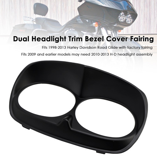 1998-2013 Harley Davidson Road Glide Dual Headlight Trim Bezel Cover Fairing Matte Black Generic