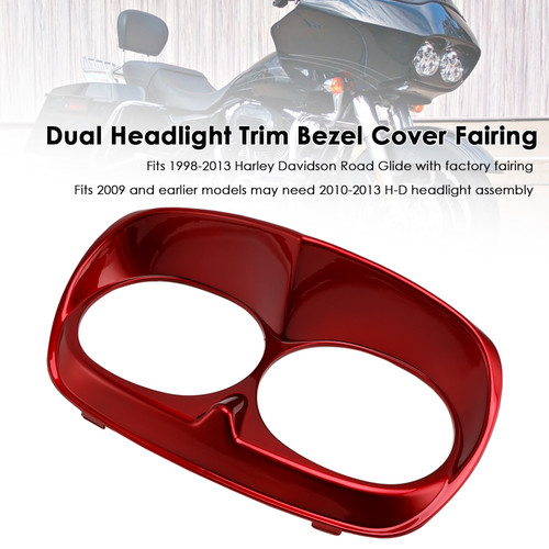1998-2013 Harley Davidson Road Glide Dual Headlight Trim Bezel Cover Fairing Red Generic