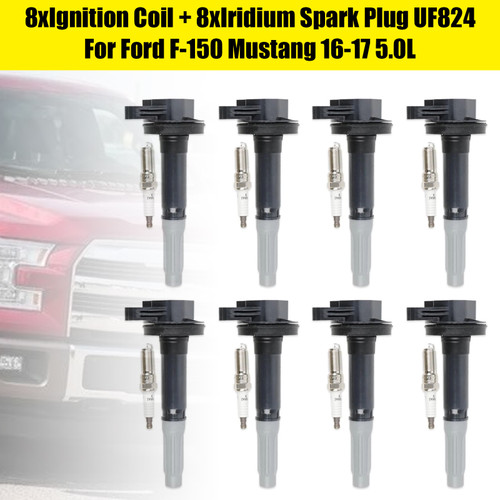 2016-2017 Ford Mustang V8 5.0L 8xIgnition Coil + 8xIridium Spark Plug UF824 Generic