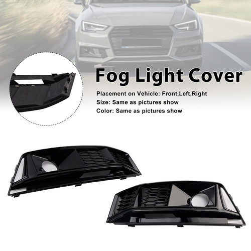 2016-2019 Audi A4 B9 S4 2PCS Black Front Bumper Foglight Grille Generic