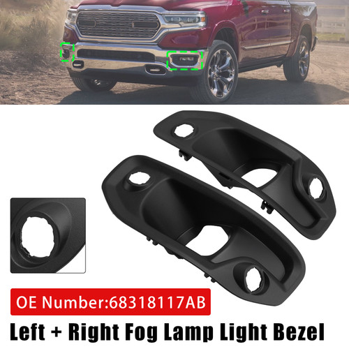 2019-2024 RAM 1500 Left+Right Fog Lamp Light Bezel 68318117AB Generic