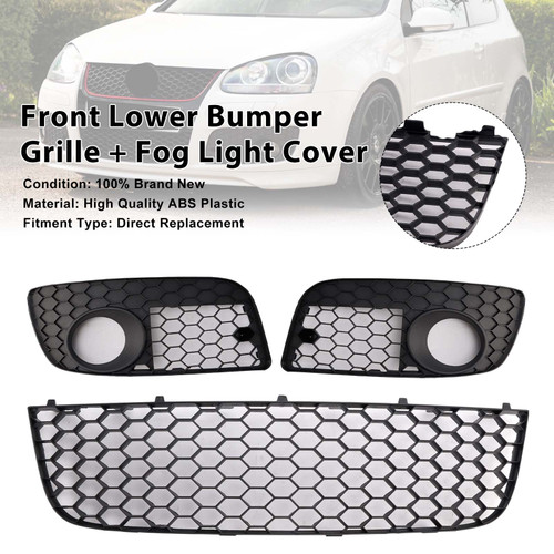 2006-2009 VW GOLF MK5 GTI 3PCS Front Lower Bumper Grille+Fog Light Cover Generic