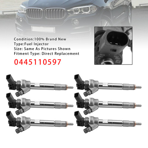 2014-2018 BMW F10 F30 F15 328d X5 535d 740Ld N47 N57 6Pcs Fuel Injector 0445110597 Generic