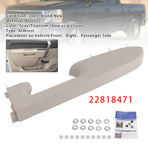 2010-2014 Sierra 2500HD 3500HD Front Right Passenger Side Armrest Repair Kit 22818471 Gray/Titanium Generic