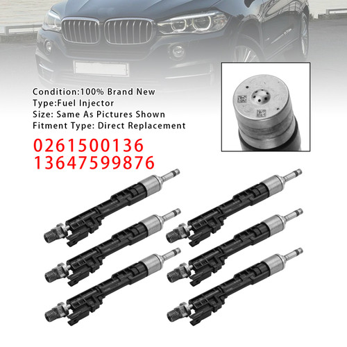 2011-2018 BMW F10 M5 F06 F07 F12 F13 F15 X5 6Pcs Fuel Injector 0261500136 13647599876 Generic
