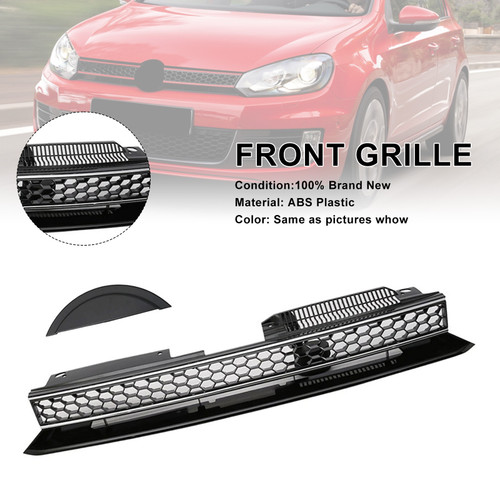 2010-2014 Volkswagen Golf MK6 GTI Style Front High Bar Black Chrome Trim Grille 5K0-853-651-AL-QWA Generic