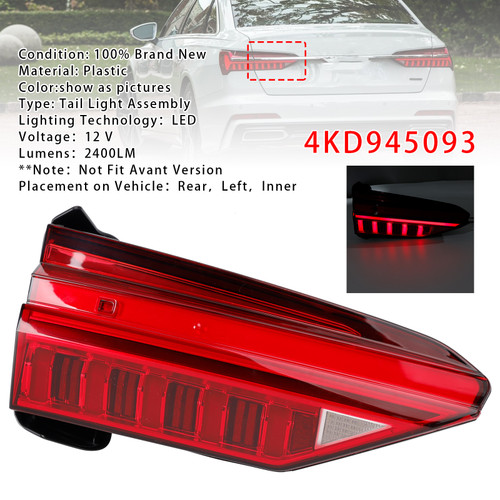 2019-2023 Audi A6 C8 Left LED Inner Tail Light Assembly 4KD945093 Generic