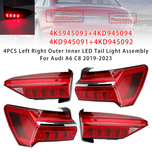 2019-2023 Audi A6 C8 4PCS Left Right Outer Inner LED Tail Light Assembly 4KD945093 4K5945093 Generic