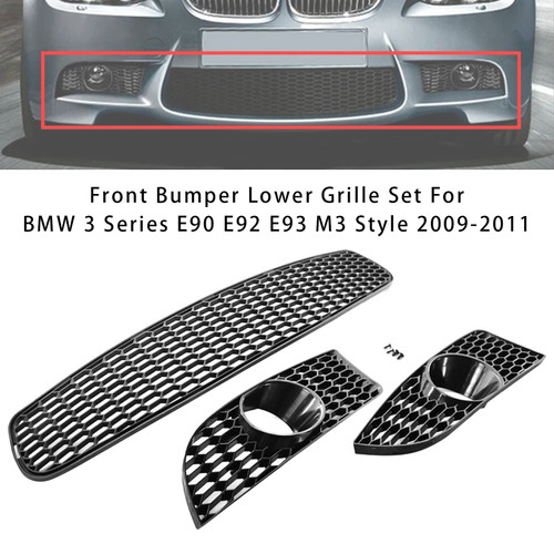 Front Bumper Lower Grille Set For BMW 3 Series E90 E92 E93 M3 Style 2009-2011