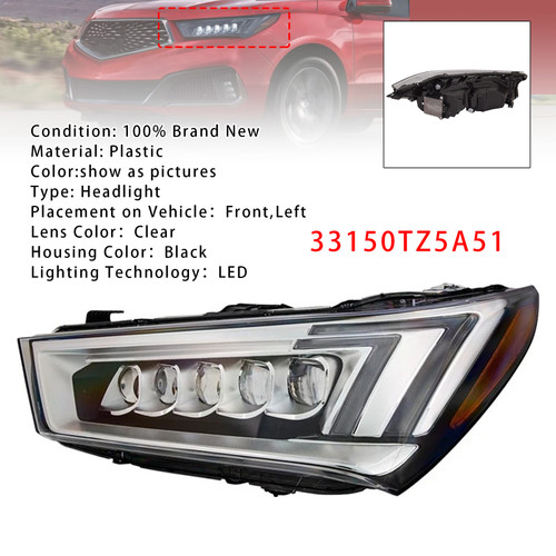 2017-2020 MDX Base Front Left LED Headlight 33150TZ5A51 Generic