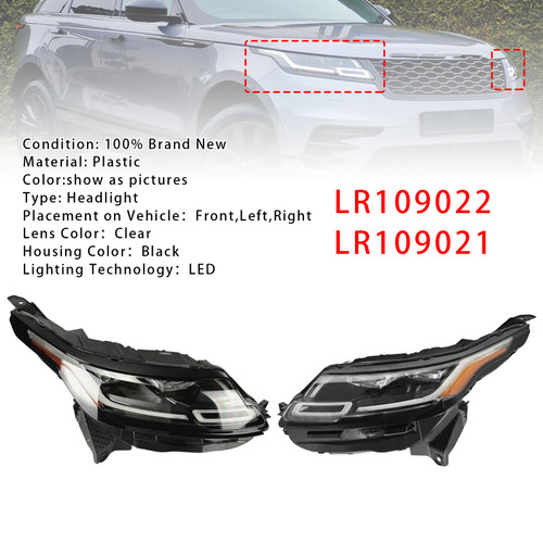 2018-2023 Land Range Rover Velar Front Left+Right LED Headlight LR109022 LR109021 Generic