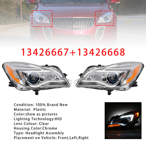 2014-2017 Buick Regal HID Xenon Left+Right Headlight 13426667 13426668 Generic