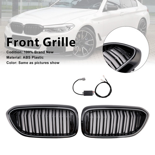 2017-2020 BMW 5 Series G30 G31 Double Slat Front Kidney Grille Gloss Black Generic