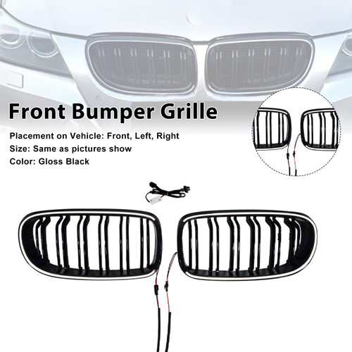 2009-2011 BMW 3 Series E90/E91 Double Rib Front Kidney Grille Gloss Black Generic