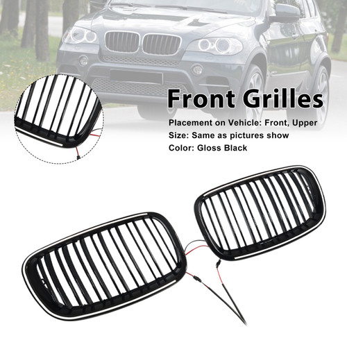 2007-2014 BMW X5 X6 Front Bumper Kidney Grille Gloss Black Generic