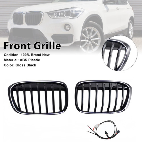 2016-2019 BMW X1 F48 F49 2PCS Gloss Black Front Kidney Grille Generic