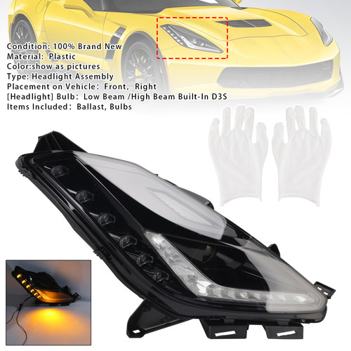 2014-2019 Chevy Corvette C7 Z06 Right HID Xenon Headlight Assembly W/ Ballast 8pin Generic
