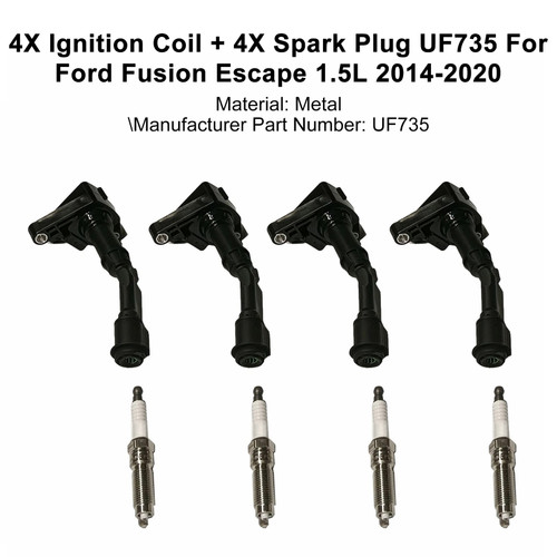 2014-2020 Ford Fusion Escape 1.5L 4X Ignition Coil + 4X Spark Plug UF735 Generic