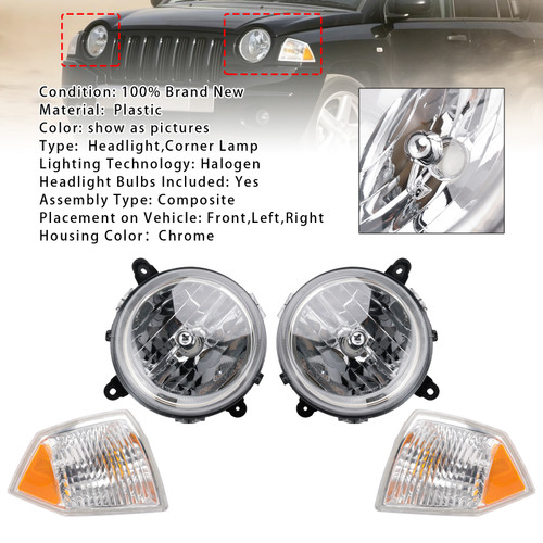 2007-2010 Jeep Patriot 4PCS Left+Right Headlights+Corner Lamp Kit Generic