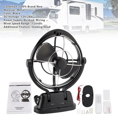 12V/24V Auto-Sensing Low-Power Draw Fan For Boats and RV Black