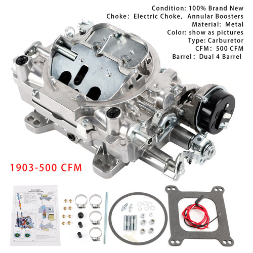 1903 Carburetor 500 CFM 4 Barrel For Avs2 Series Electric Choke Square Flange Dual Quad