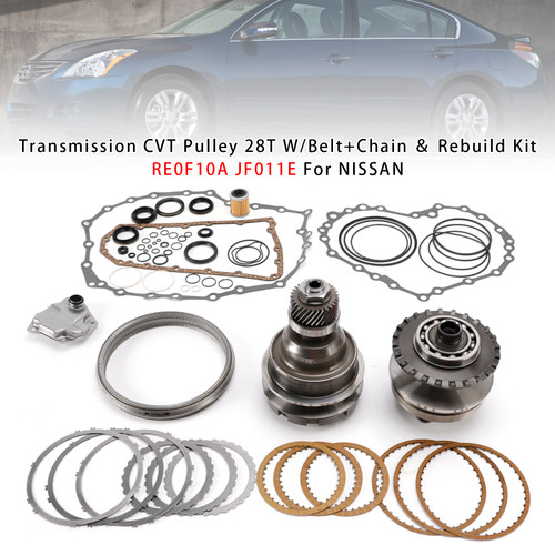 Transmission CVT Pulley 28T W/Belt+Chain ＆ Rebuild Kit RE0F10A JF011E For NISSAN