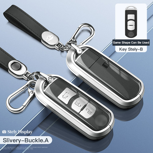 Aluminum Alloy TPU Silver Car Key Case Cover With Buckle For Mazda CX-4 CX-5