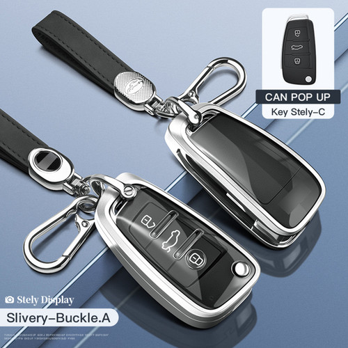 Aluminum Alloy TPU Car Key Case Cover With Buckle Black For Audi A6l A4l A3