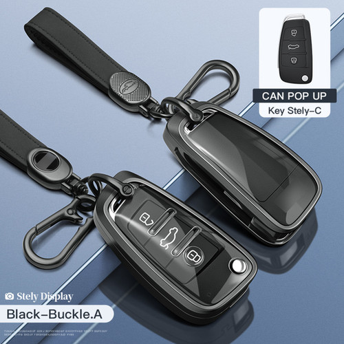 Aluminum Alloy TPU Car Key Case Cover With Buckle Silver For Audi A6l A4l A3