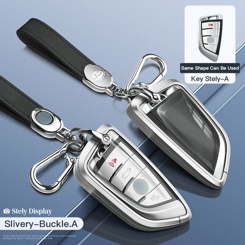 Aluminum Alloy TPU Silvery Car Key Case Cover With Buckle For BMW X3 X1 X5