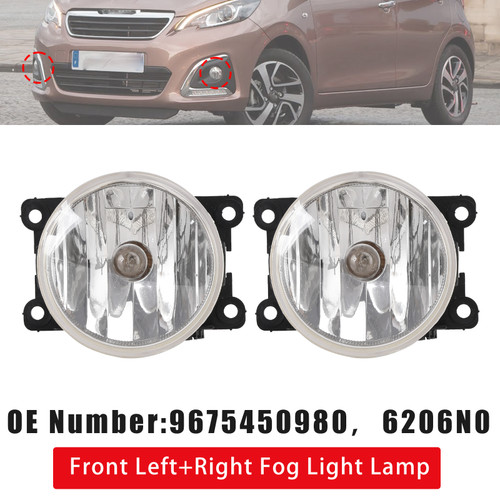 2x Front Fog Light Lamp 9675450980 For Peugeot 208 308 2008 2013-2019