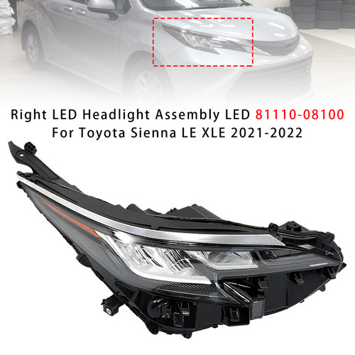 Right LED Headlight Assembly LED 81110-08100 For Toyota Sienna LE XLE 2021-2022