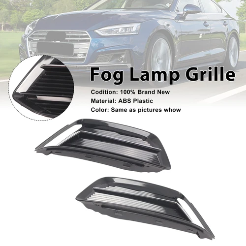 Black/Chrome Front Bumper Fog Light Grille Cover Bezel Fit Audi A5 2017-2019