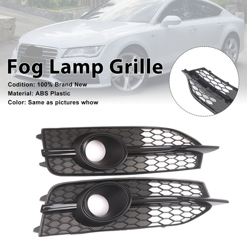 Black Front Bumper Fog Light Grille Cover Bezel Fit Audi S7 A7 S-Line 2012-2015