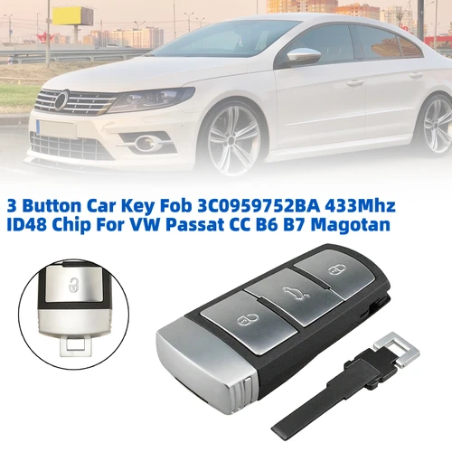 3 Button Car Key Fob 3C0959752BA 433Mhz ID48 Chip For VW Passat CC B6 B7 Magotan