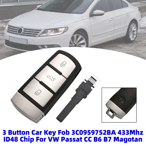 3 Button Car Key Fob 3C0959752BA 433Mhz ID48 Chip For VW Passat CC B6 B7 Magotan