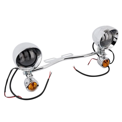 Motorcycle Beam Fog Lamp Custom Chrome W/ Bracket Led For Racer Bobber Chopper