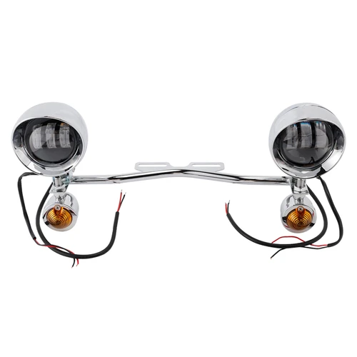 Motorcycle Beam Fog Lamp Custom Chrome W/ Bracket Led For Racer Bobber Chopper