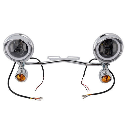 Motorcycle Beam Fog Lamp Custom Chrome W/ Bracket Fits For Racer Bobber Chopper