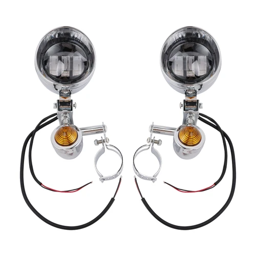 Motorcycle Beam Fog Lamp Custom Chrome W/ Bracket Fits For Racer Bobber Chopper