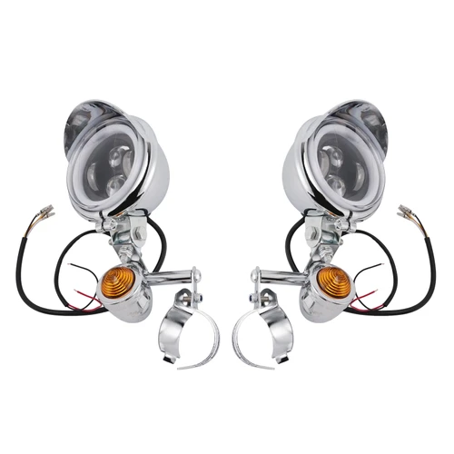 Motorcycle Beam Fog Lamp Custom Chrome W/ Bracket Fits For Racer Bobber Chopper